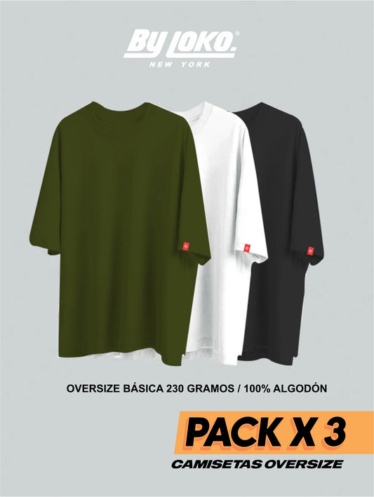 CAMISETA OVERSIZE X3 - (VERDE MILT, NEGRO, BLANCO)