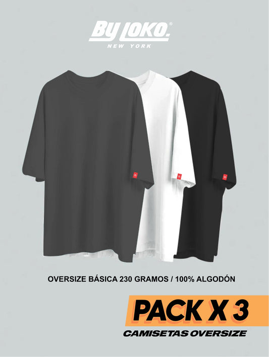 CAMISETA OVERSIZE X3 - (GRIS OSCURO, NEGRO, BLANCO)